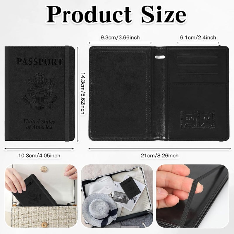 RHOttbiy Passport Holder for Travel, RFID Blocking Passport Cover with Pen Holder Leather Passport Wallet Case Travel Must Haves Accessories Passport Book Card Holder for Family Travel Essentials Gifts, Black - Image 3